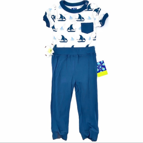NWT KicKee Pants Natural Sailboat Bodysuit & Pants, 18-24m - Picture 2 of 15